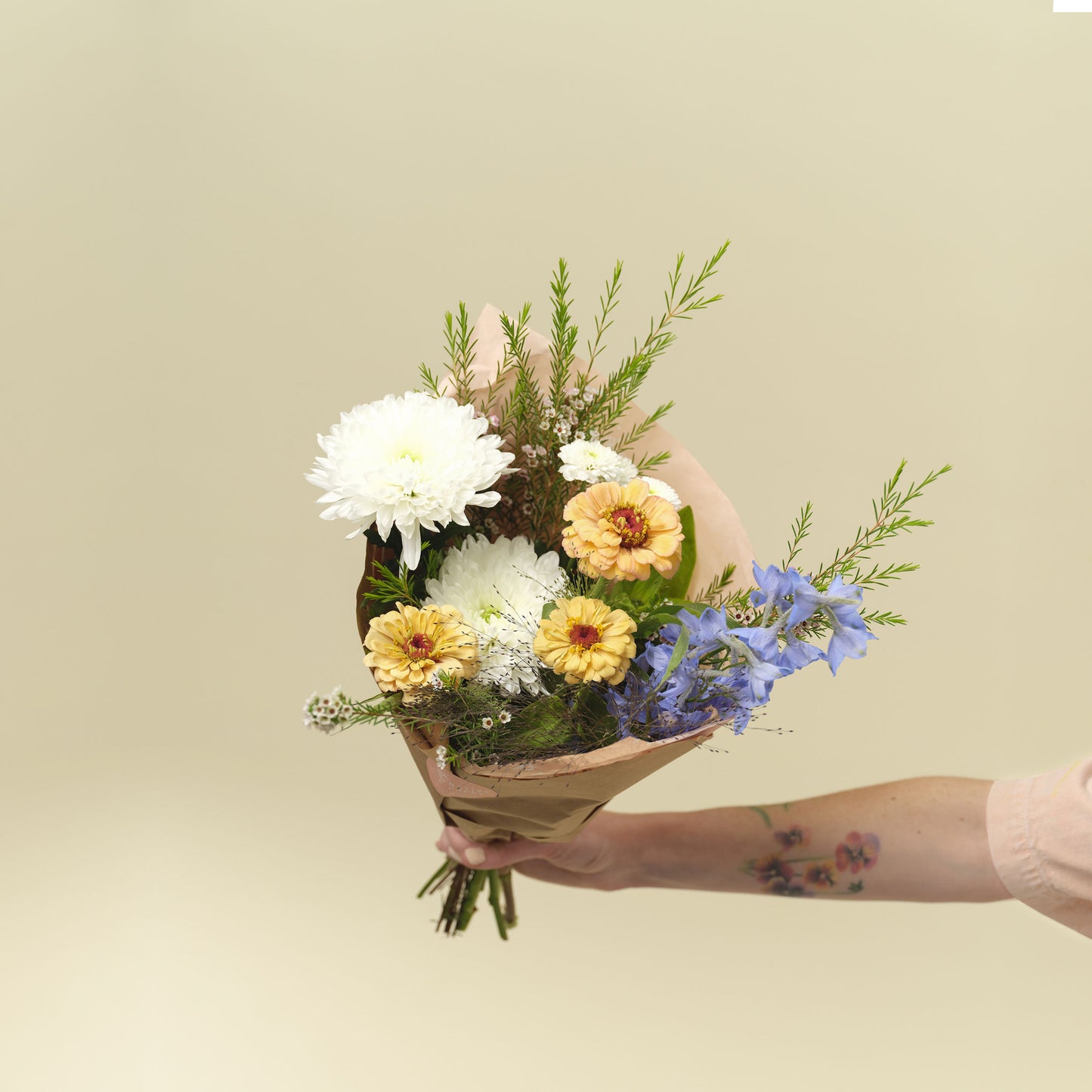 Petite elegant and neutral flower wrap bouquet from Native Poppy