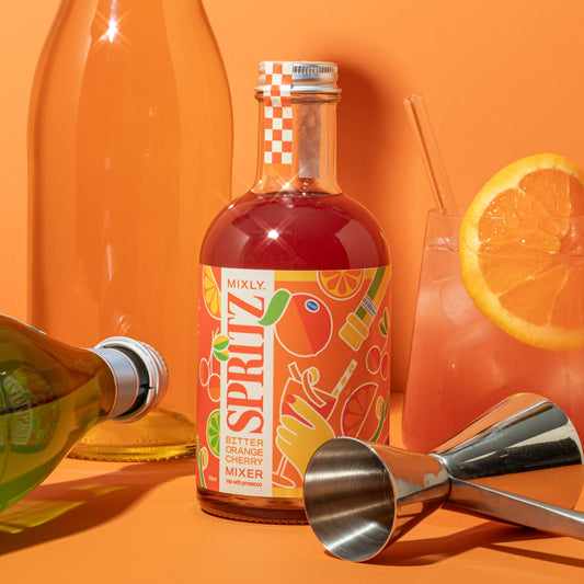 Bitter Orange Cherry Spritz Mixer with bar tools