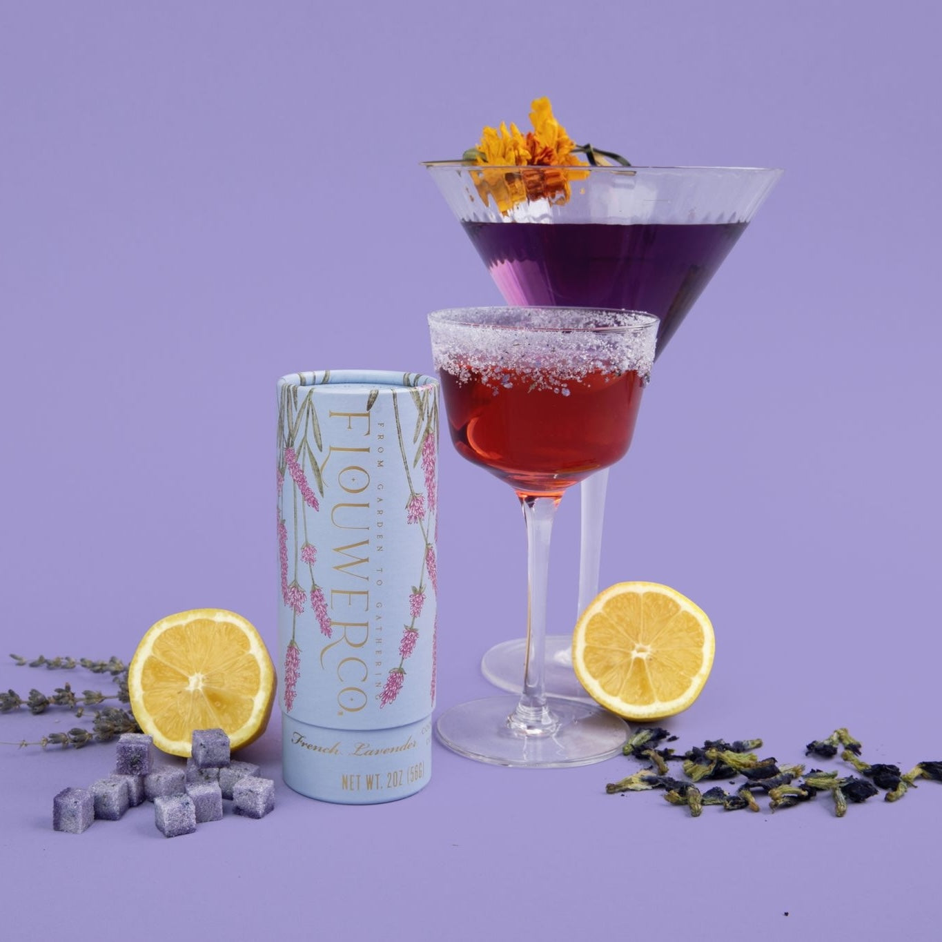 Flouwer Co. French Lavender Cocktail Cubes with drinks