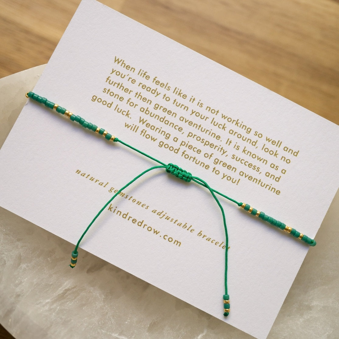 Green Adventurine Gemstone Stacking Bracelet on card