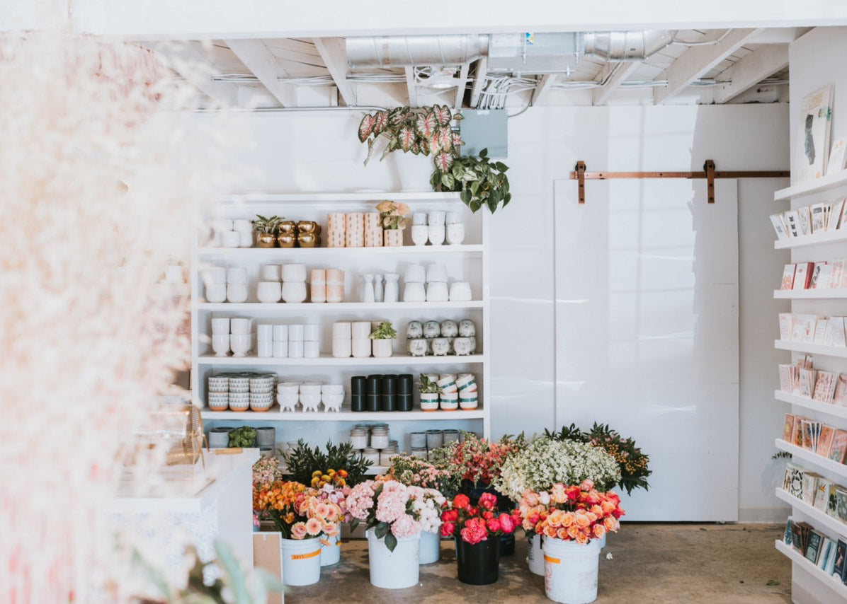 Vases and greeting cards at Native Poppy flower shop in Solana Beach