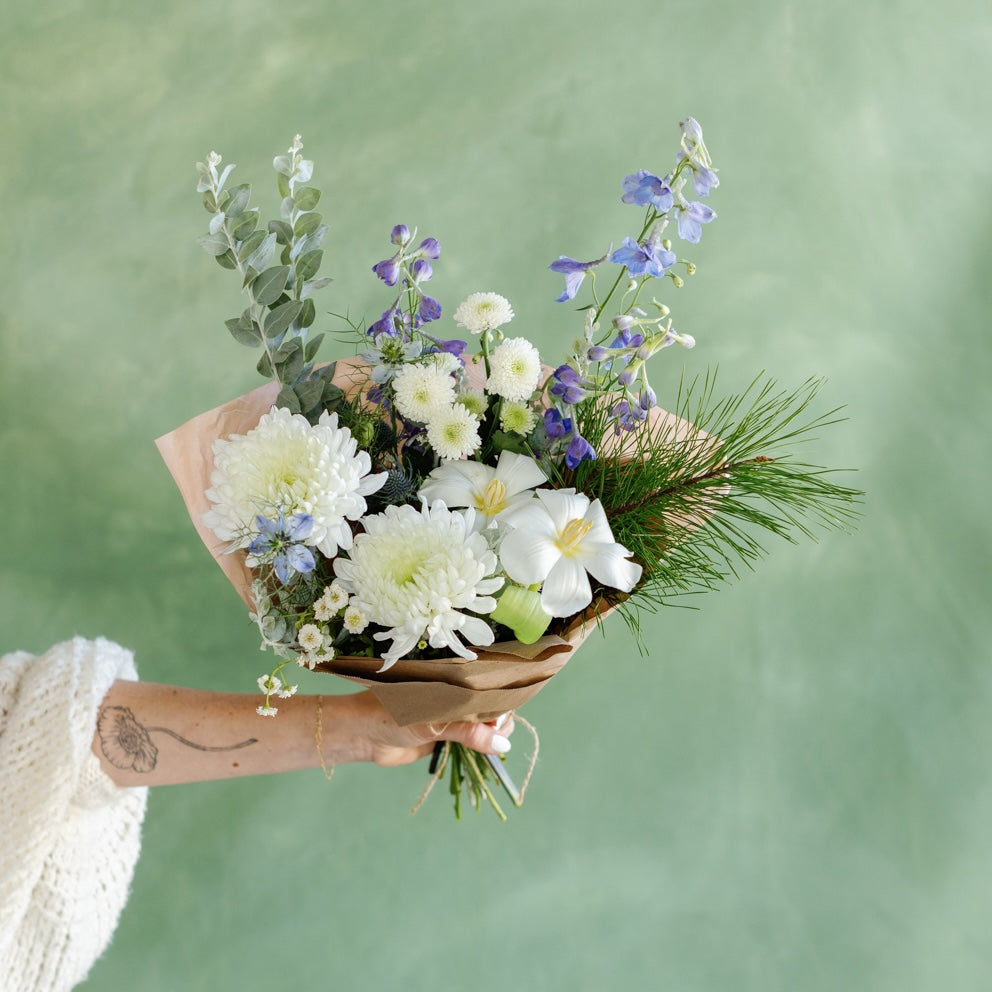 White and green holiday flowers