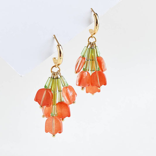 Orange Tulip Bouquet Earrings | Beaded Earrings