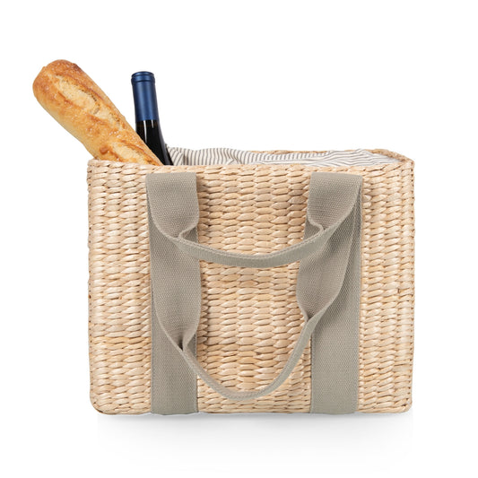 Parisian Picnic Basket - Sage Green - with wine and baguette inside