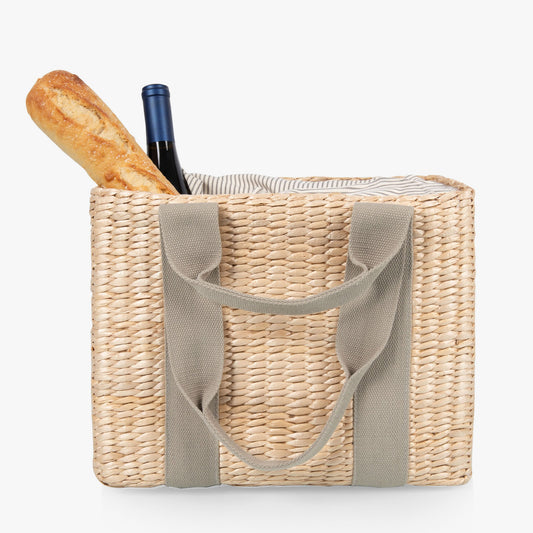 Parisian Picnic Basket - Sage Green - with wine and baguette inside