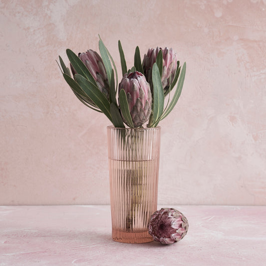 Pressed Pink Glass Column Vase