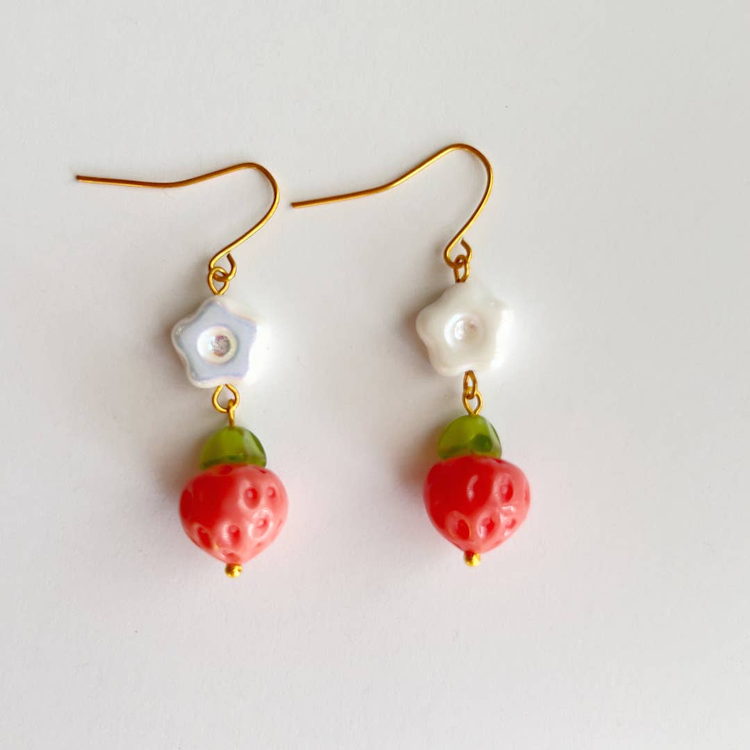 Strawberry Flower Beaded Earrings