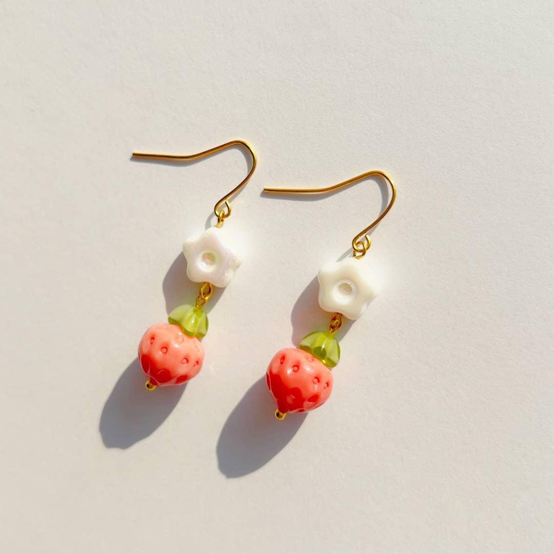 Strawberry Flower Beaded Earrings