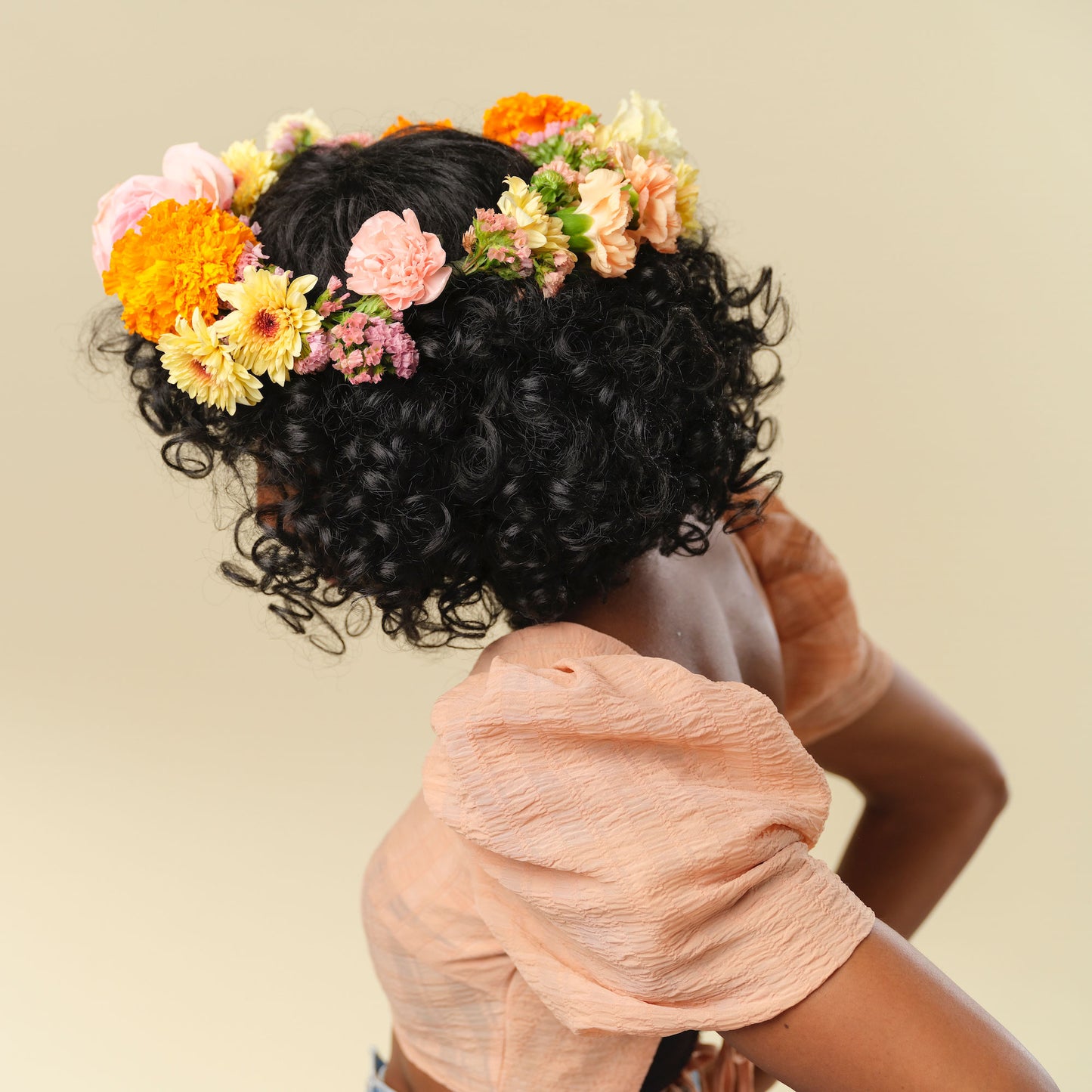 Bright and cheery flower crown - back view