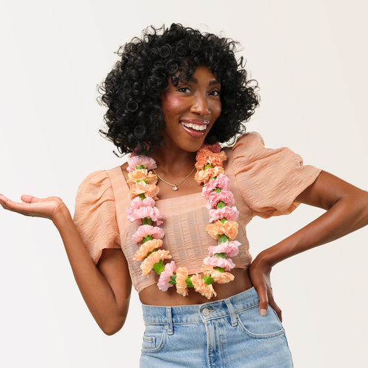 wearing a bright and cheery flower necklace from Native Poppy