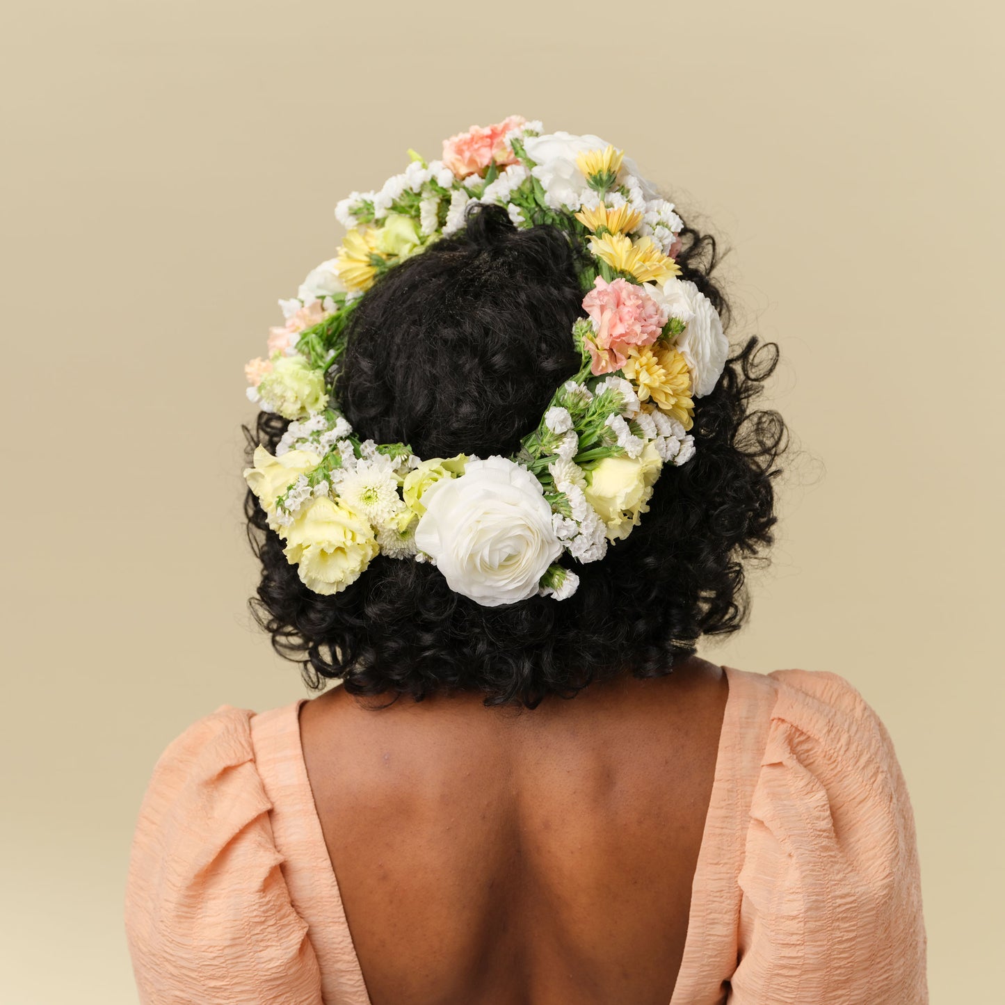 Neutral flower crown - back view