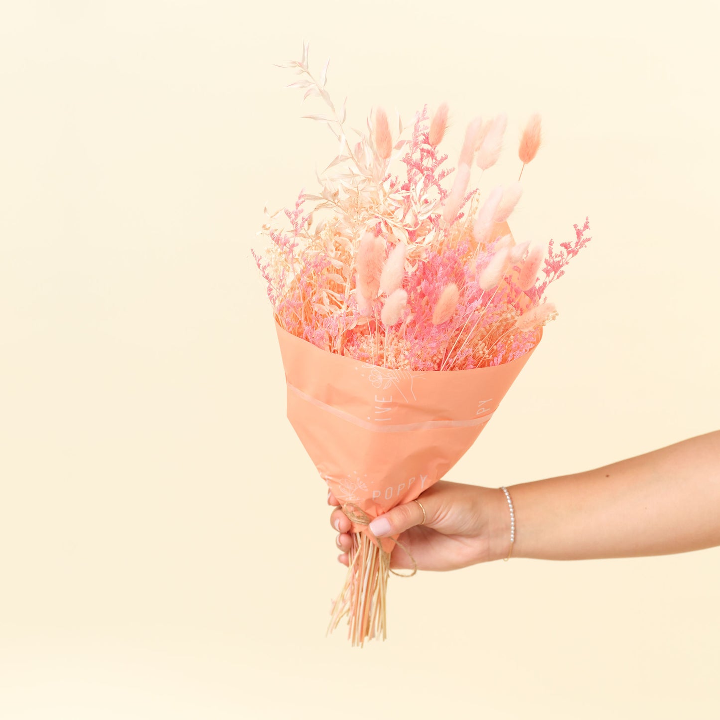 Peach and Pink Dried Flowers wrapped in peach paper