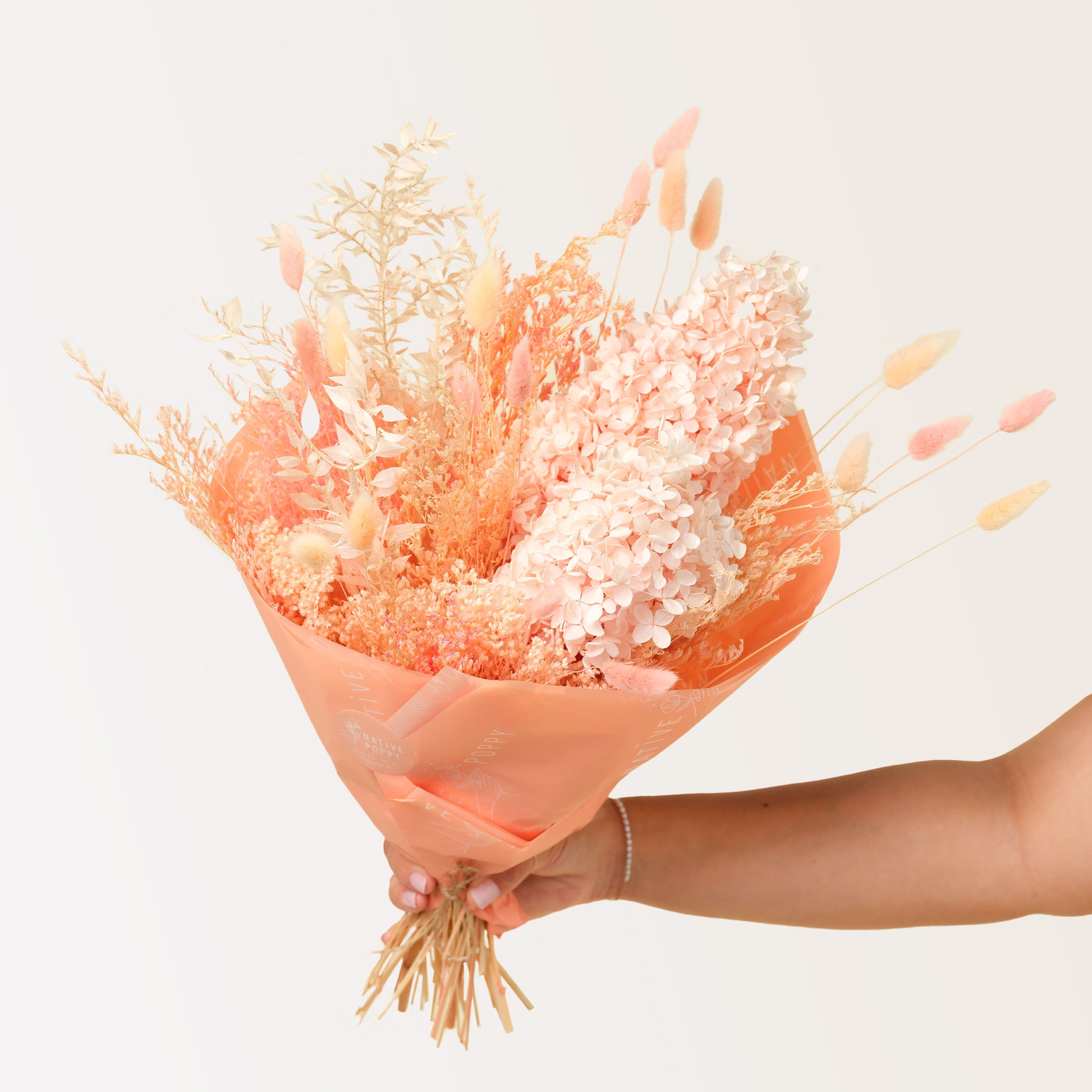 Dried Flower Wrap - the Grand Peachy Keen - pink and peach preserved flowers wrapped in paper