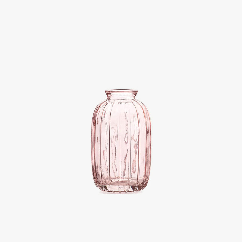 tall oblong pink glass bud vase