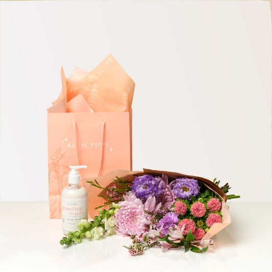 Body cream and flower wrap from Native Poppy