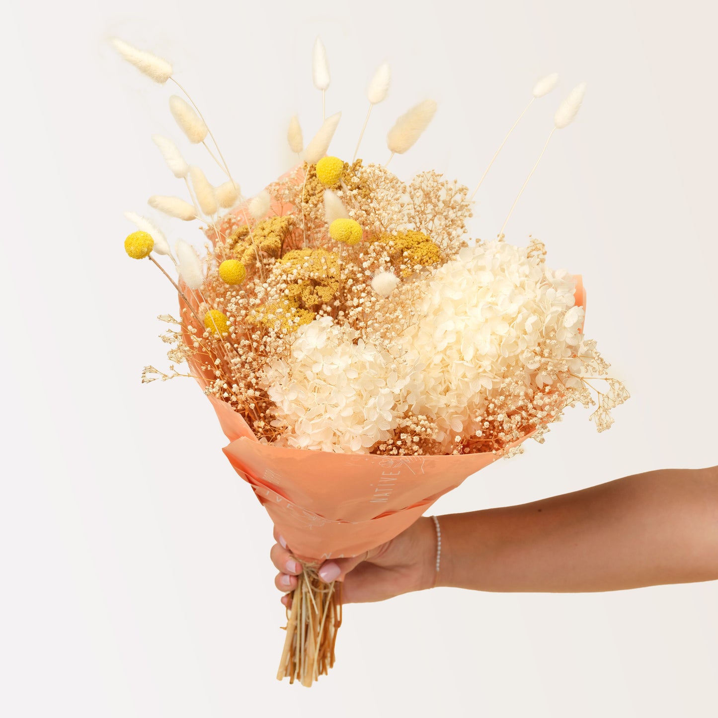 Dried Flower Wrap - the Grand Sunny Honey - cream and yellow preserved flowers wrapped in paper