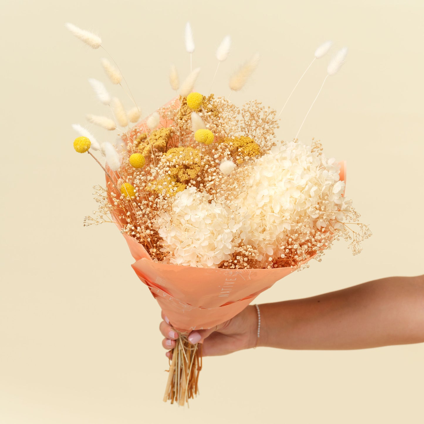 Dried Flower Wrap - the Grand Sunny Honey - cream and yellow preserved flowers wrapped in paper