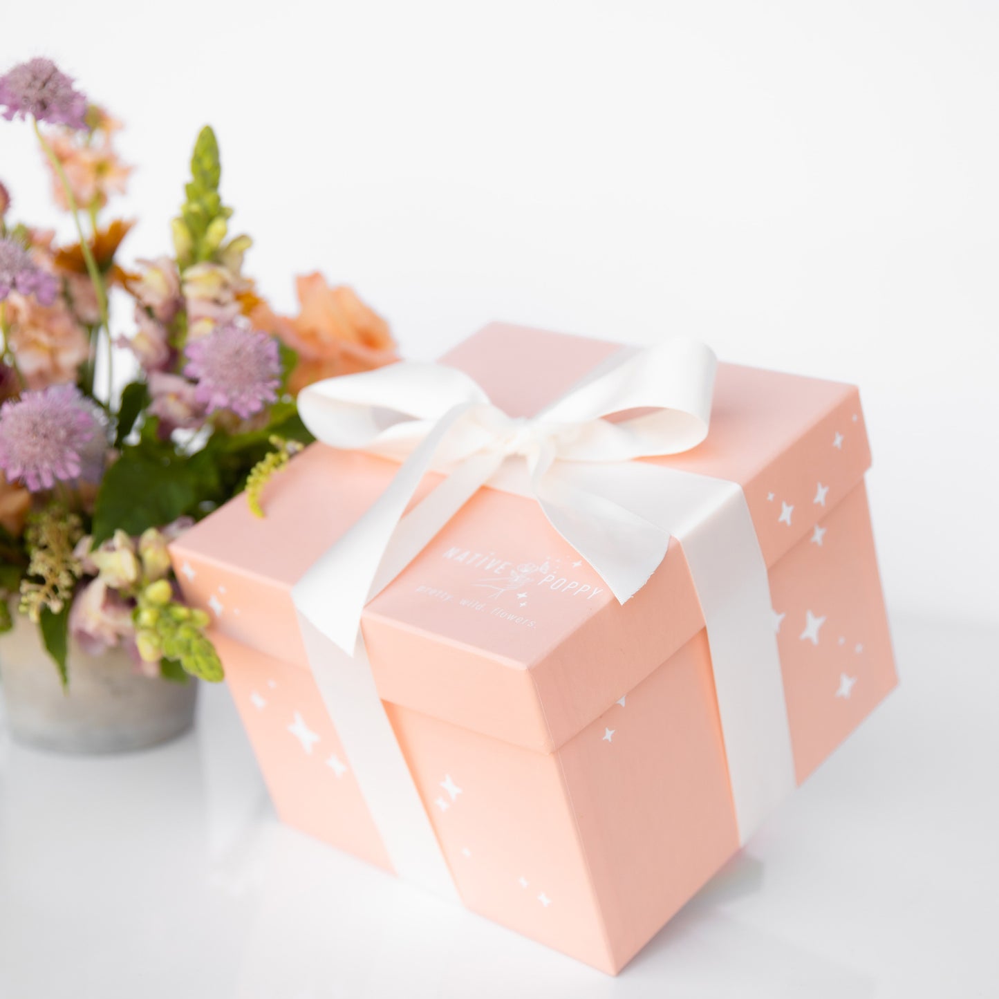 Peach gift box with flowers from Native Poppy