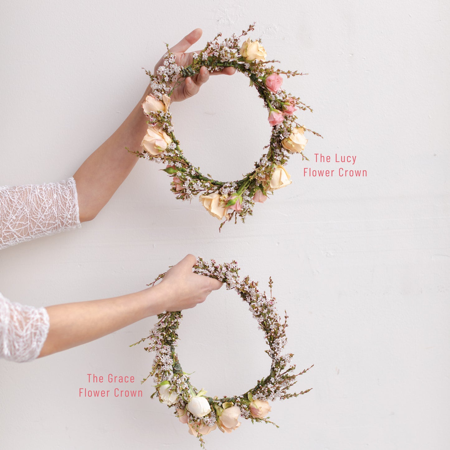 Native Poppy Flower Crown style comparison - the Lucy vs. the Grace