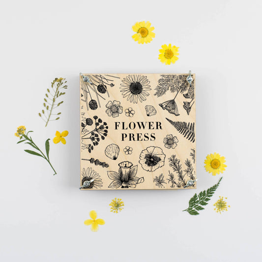 Flower Press DIY Kit with yellow pressed flowers