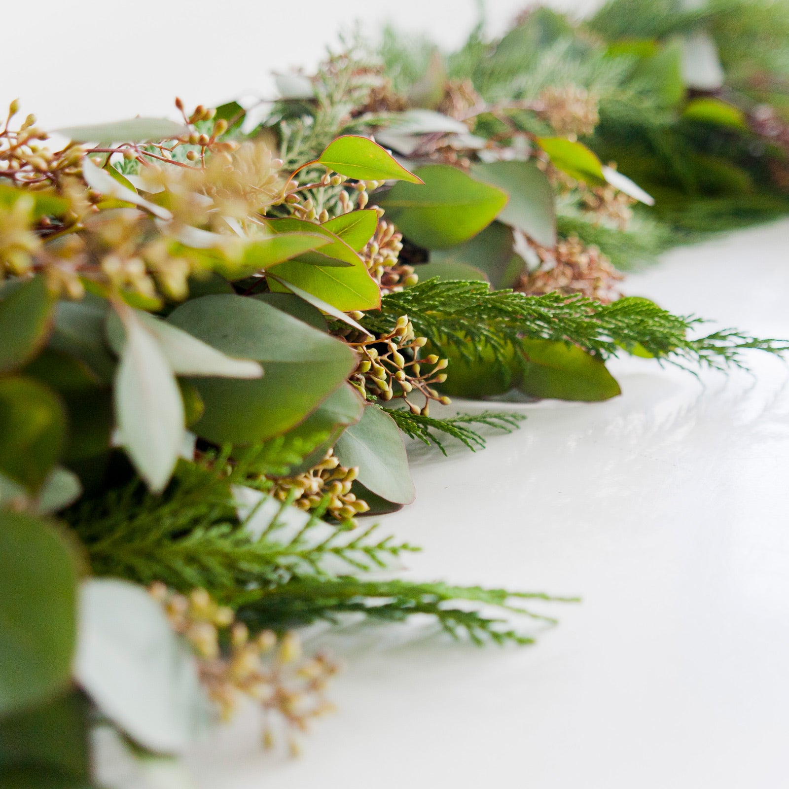 Seeded eucalyptus and cedar holiday garland