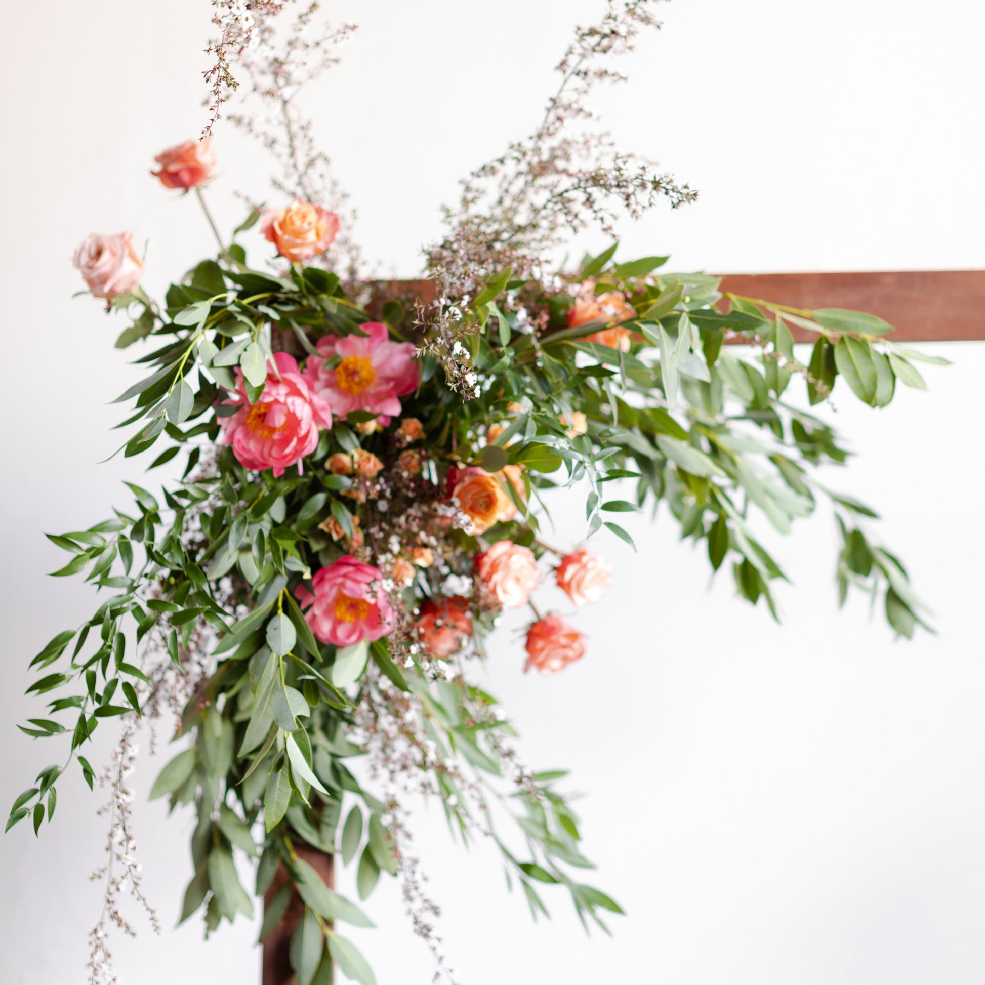 Detail of "Perfect Pair" floral arch from Native Poppy